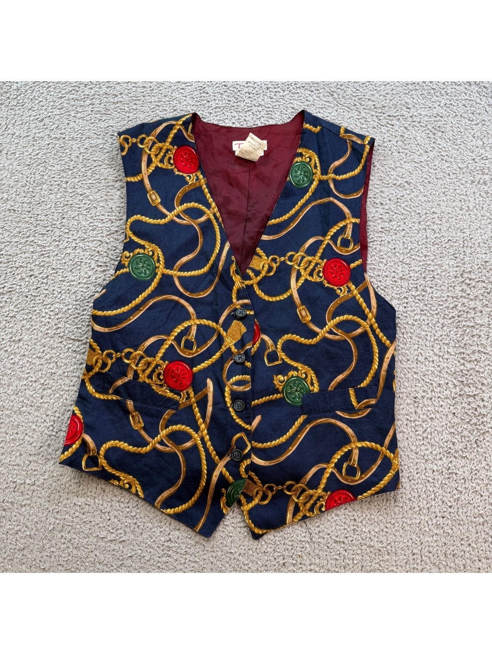 Vintage 90s Talbots Equestrian Chain Print Waistcoat Vest Women’s Large